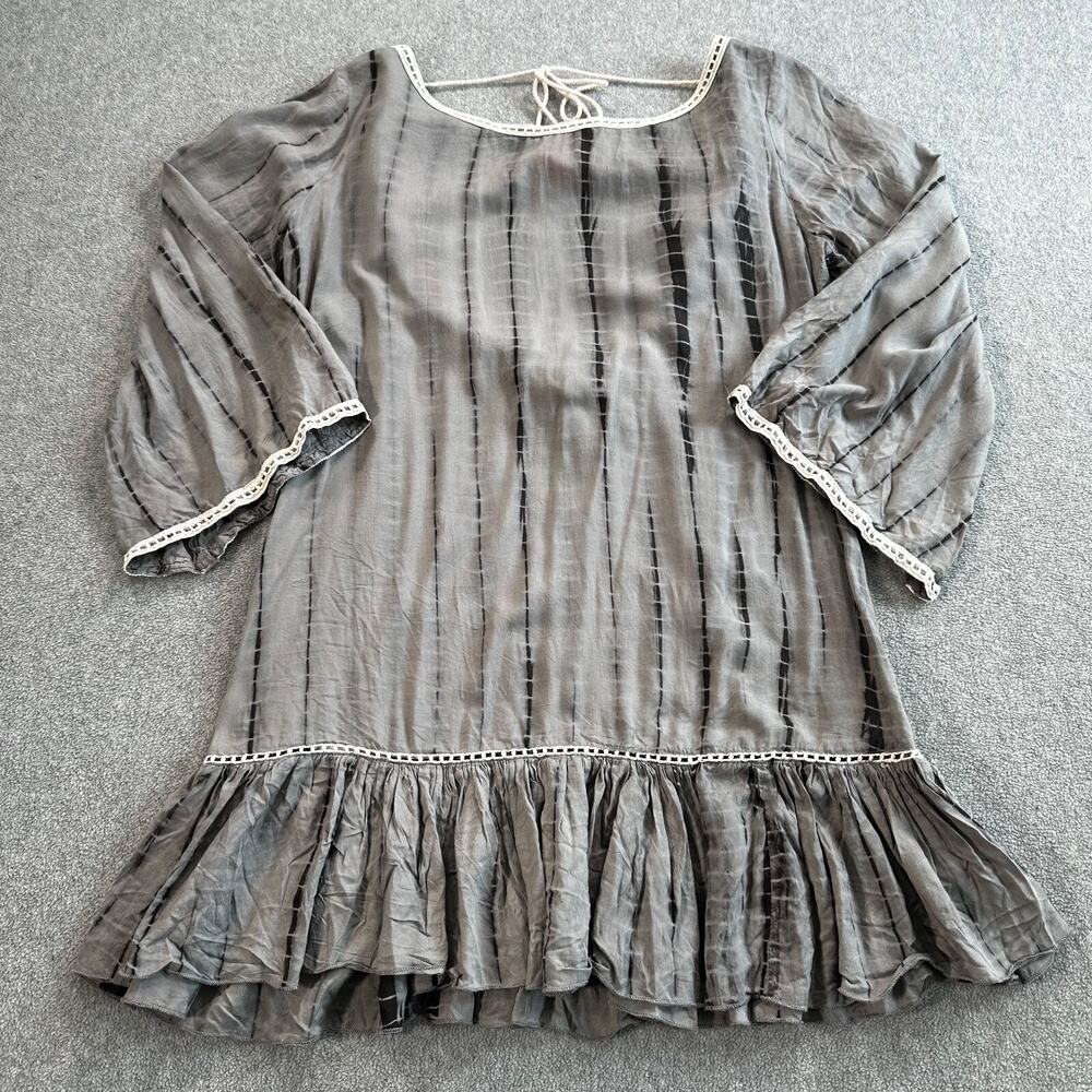 Z&L Anthropologie Tunic Top Womens Large Tassel Scoop Back Ruffle Hem 3/4 Sleeve